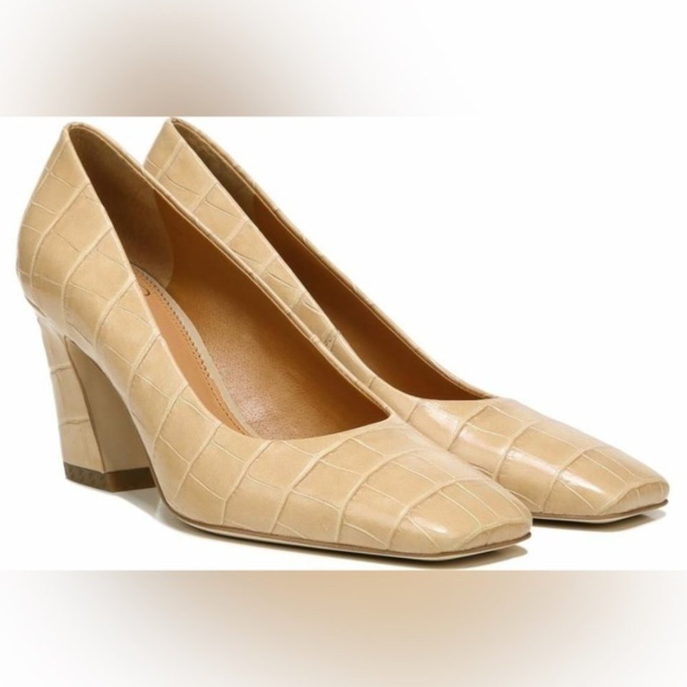 Franco Sarto Graciano Croc Embossed Sand Leather Square Toe Pumps - sz 9